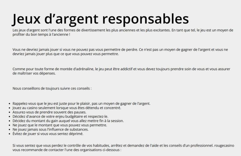 Rouge Casino jeux responsables